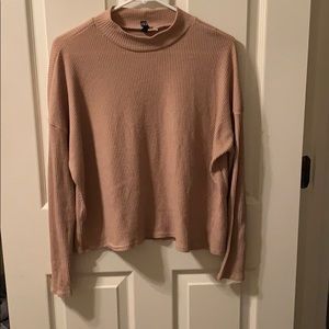 Brown ribbed mock turtleneck top